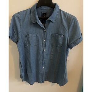 Women's NWT Nautica Jeans S/S Chambray Button Front Women's Shirt Lg